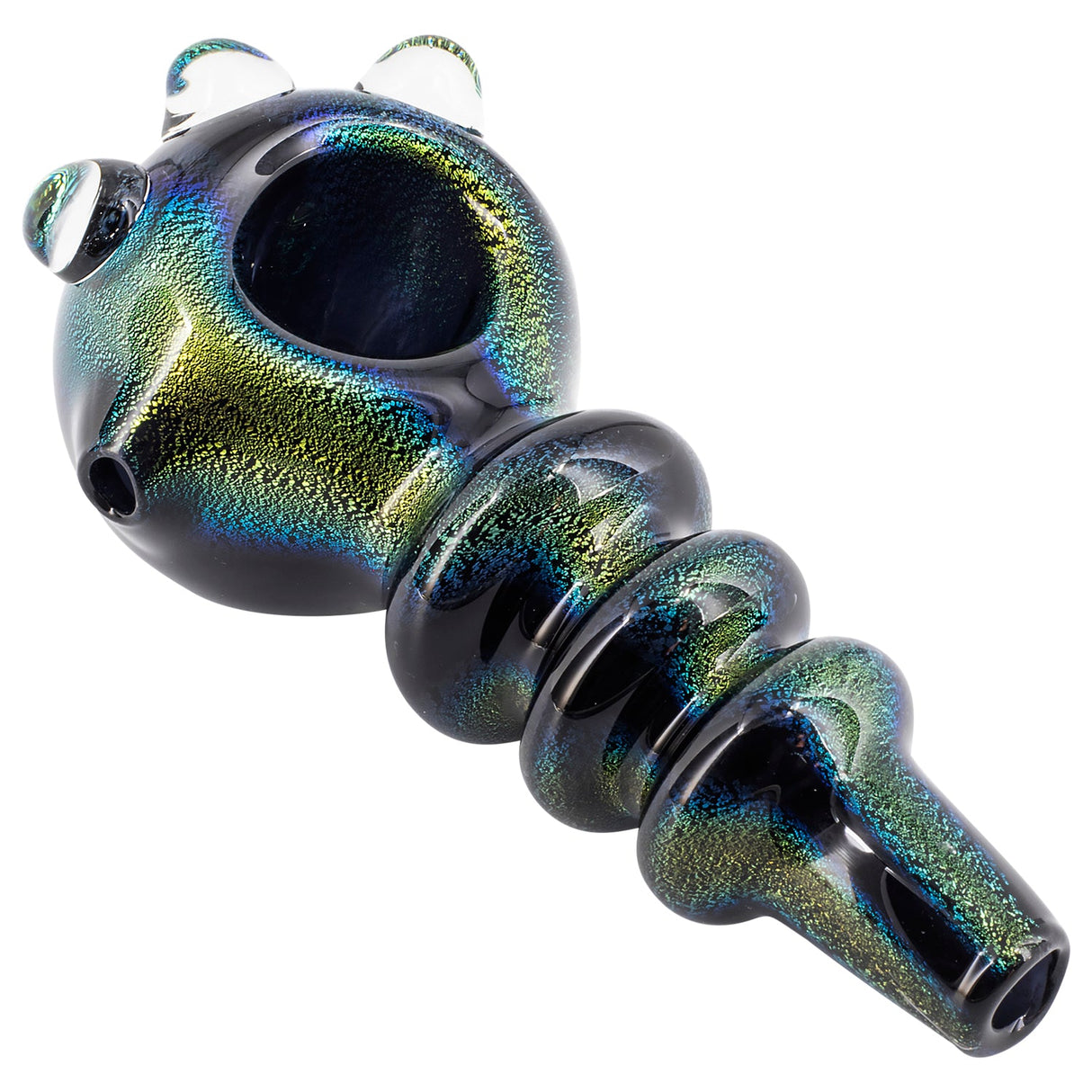 LA Pipes Solid Blue Dichro Maria Ringed Spoon Pipe, 4" Borosilicate Glass, USA Made