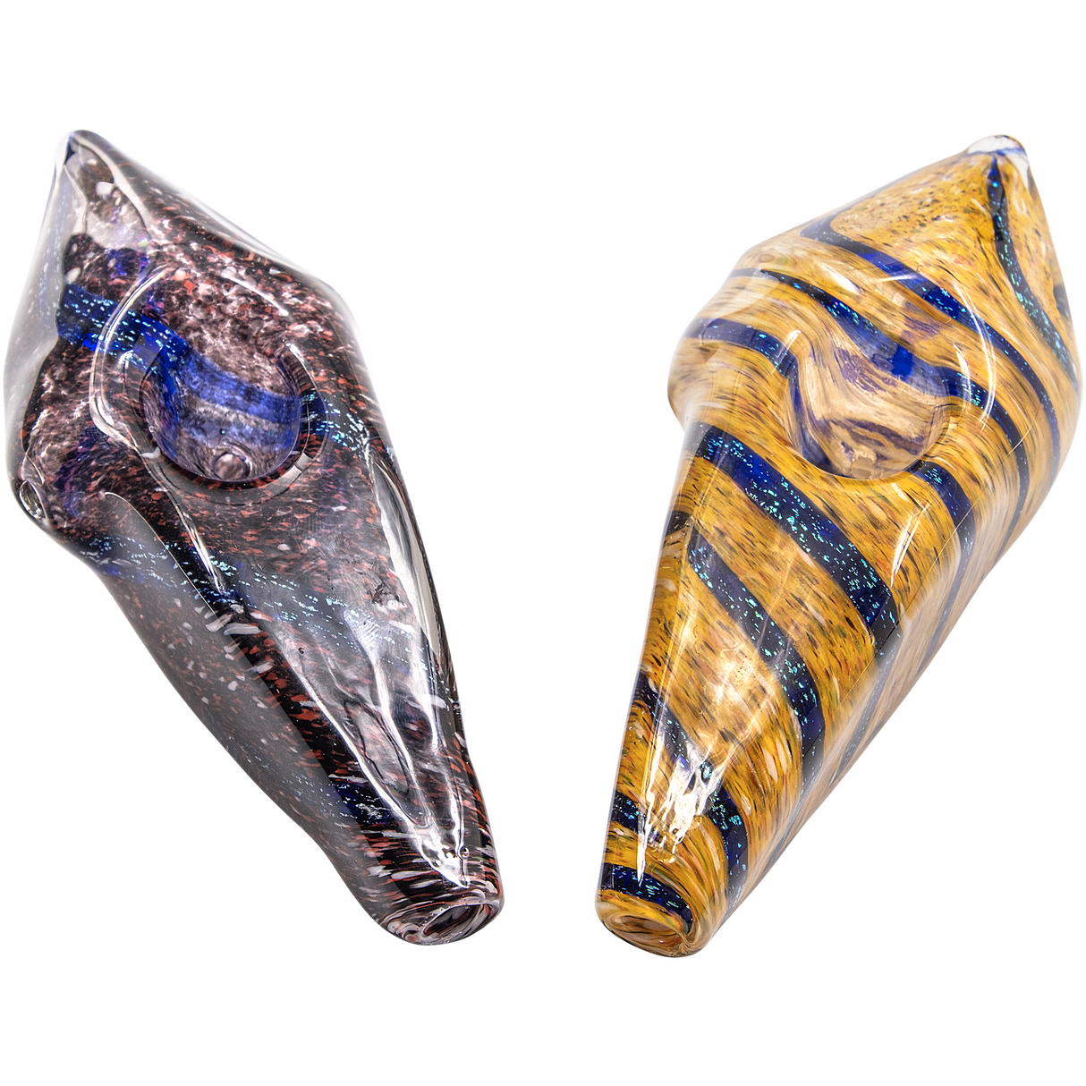 LA Pipes Sparkle Gem Stone Glass Pipes in blue and yellow, 3.5" borosilicate, for dry herbs