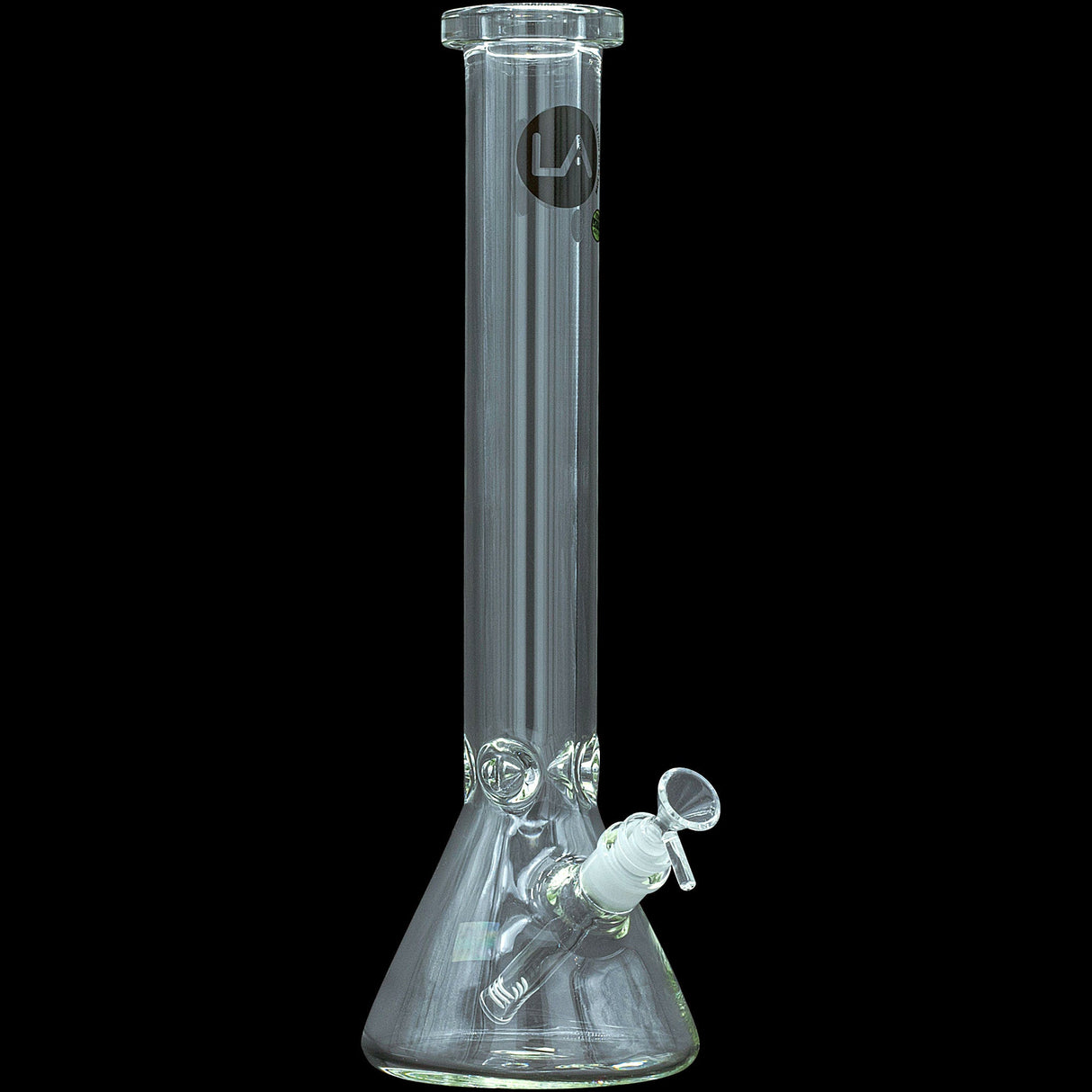 LA Pipes "Squared Up" Heavy 9mm Beaker Bong, Clear, 16" Tall, 45 Degree Joint, Front View