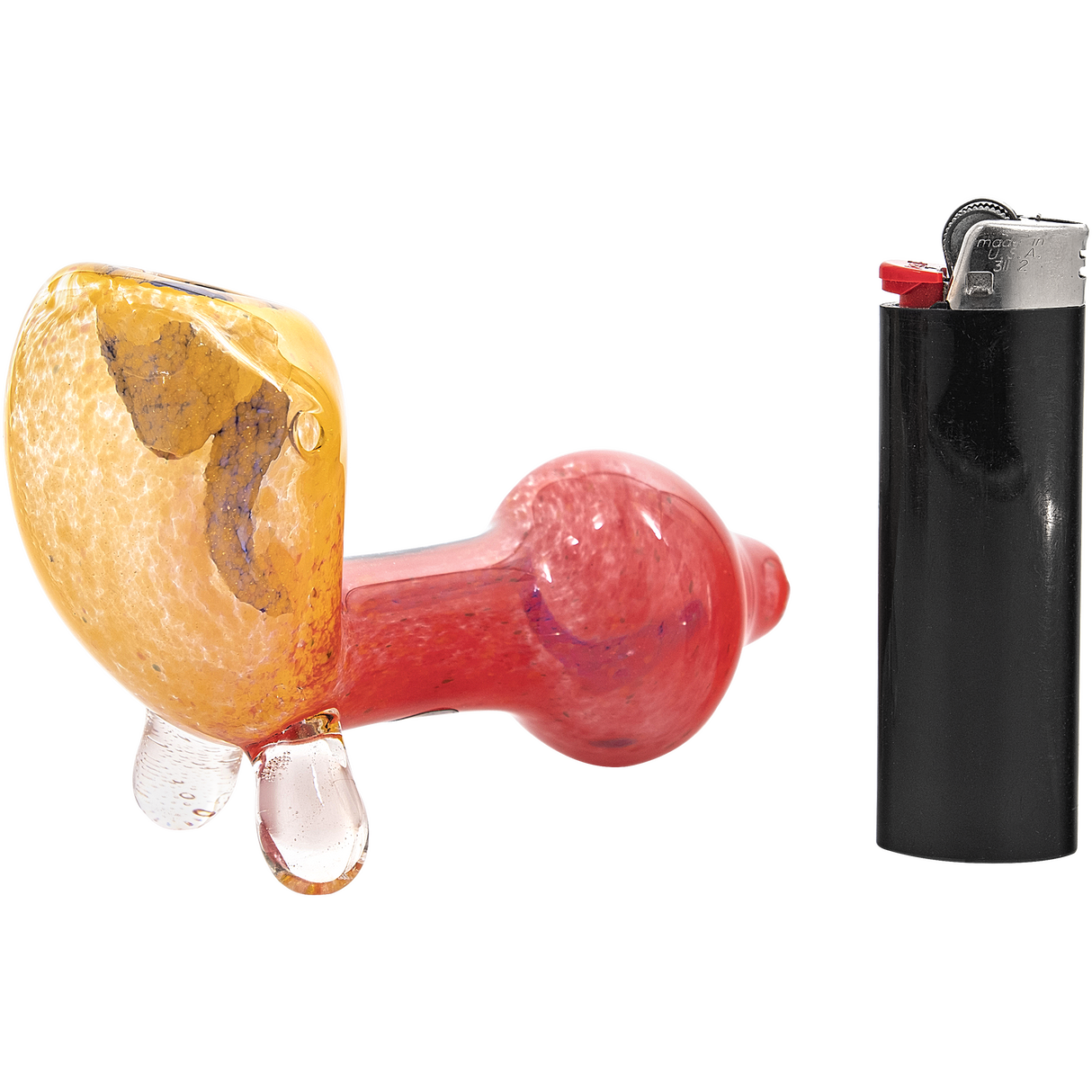 LA Pipes "Star Walker" Dichro Sherlock Pipe in vibrant colors beside a lighter, side view