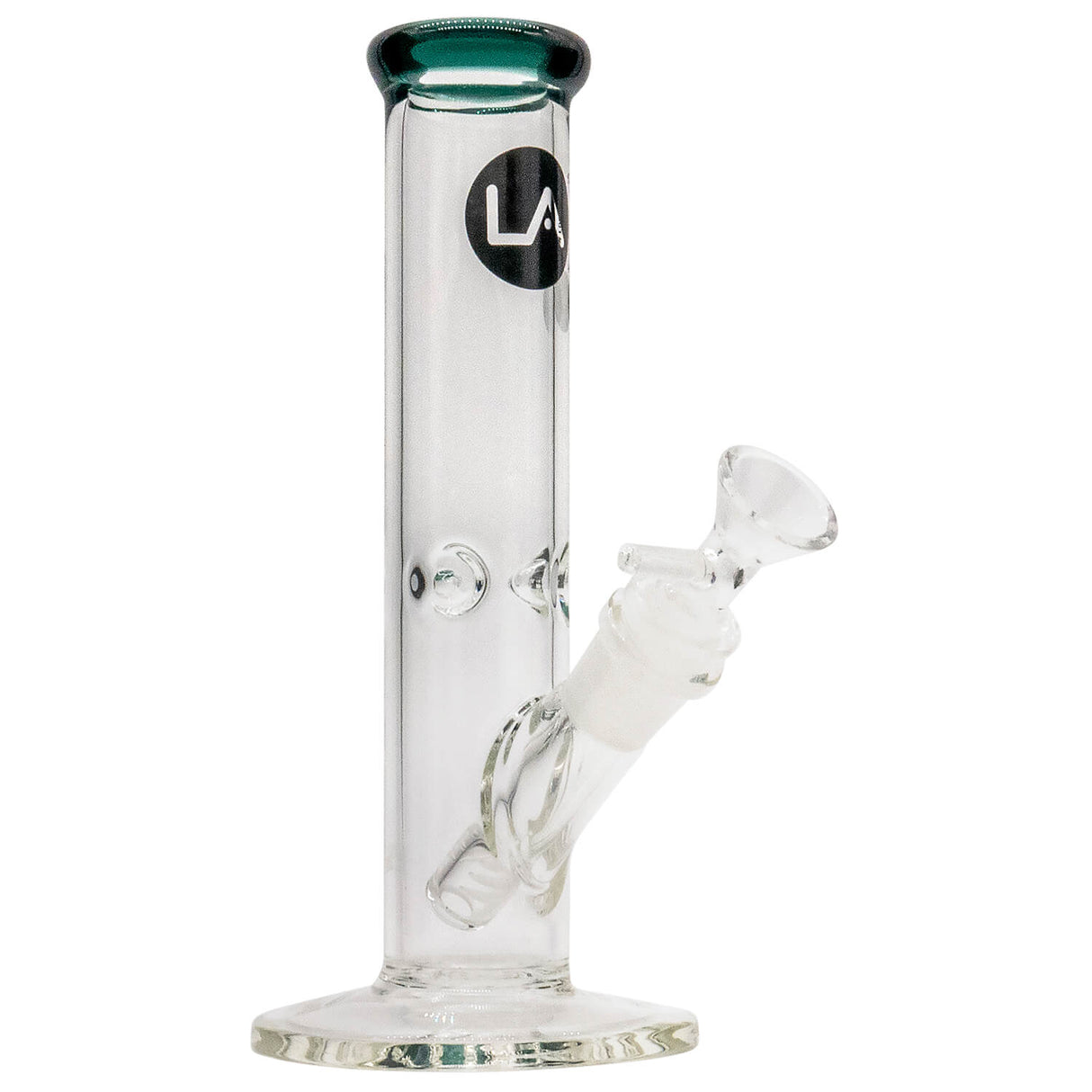 LA Pipes Straight Shooter Bong in Aqua Marine, 8" Tall, 38mm Diameter, Front View on White