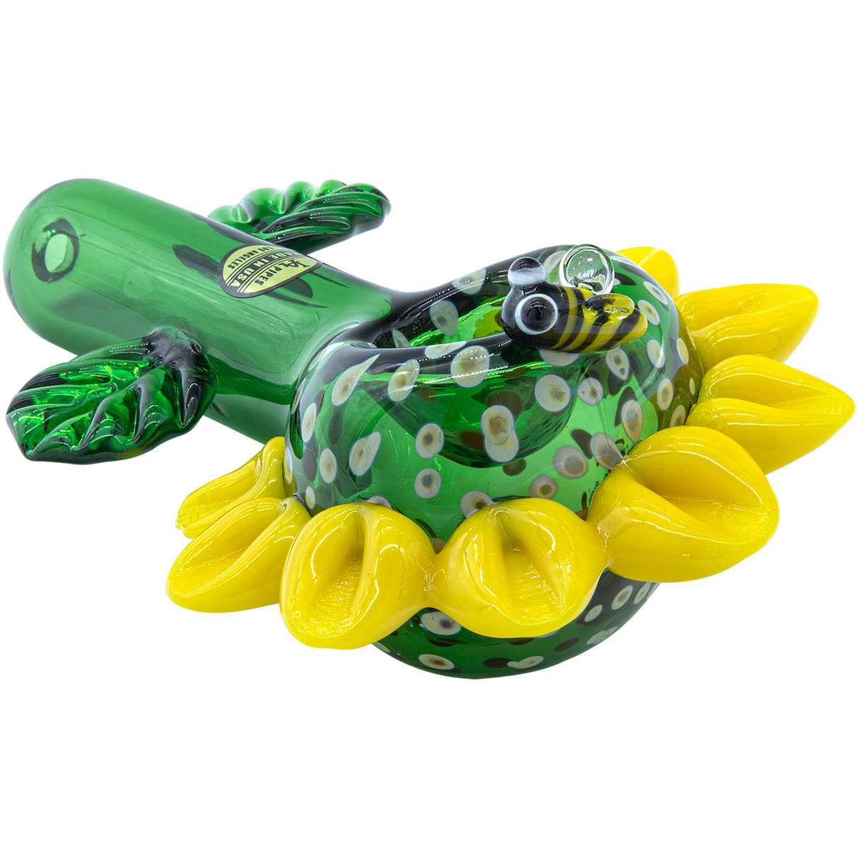 LA Pipes "Sunny Sunflowers" Glass Pipe, Compact Spoon Design, 4.65" Long