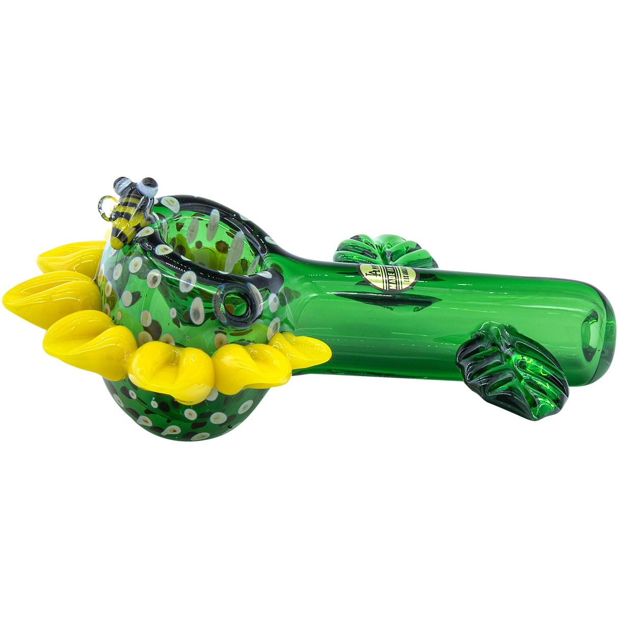 LA Pipes "Sunny Sunflowers" Glass Pipe, 4.65" Borosilicate, Portable Spoon Pipe