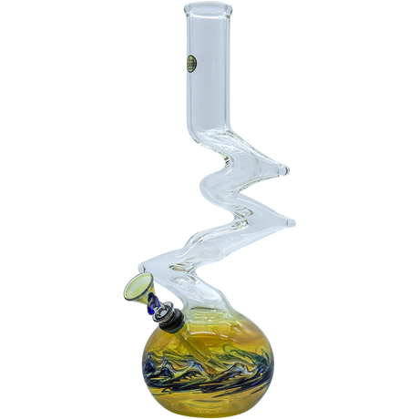 LA Pipes "Switchback" Bubble Base Bong in blue, featuring a zigzag neck and grommet joint, side view on white background