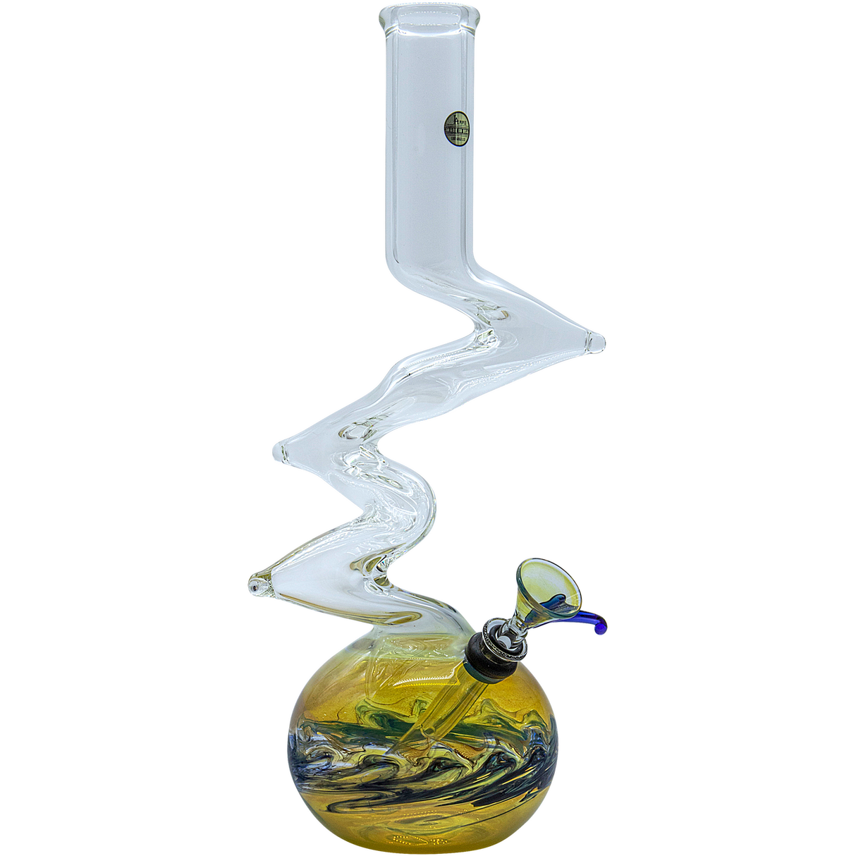 LA Pipes "Switchback" Bubble Base Bong with Zong Design, 12" Height, Side View