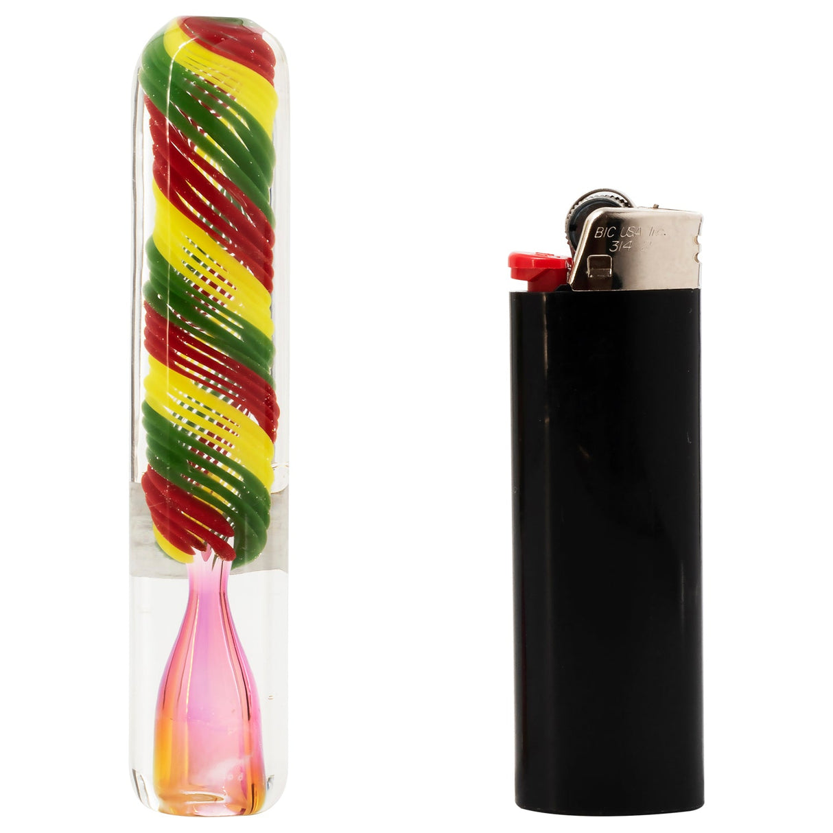 LA Pipes "Rasta Twister" Chillum Pipe with Fumed Color Changing Design, 3.25" Length, next to lighter for scale