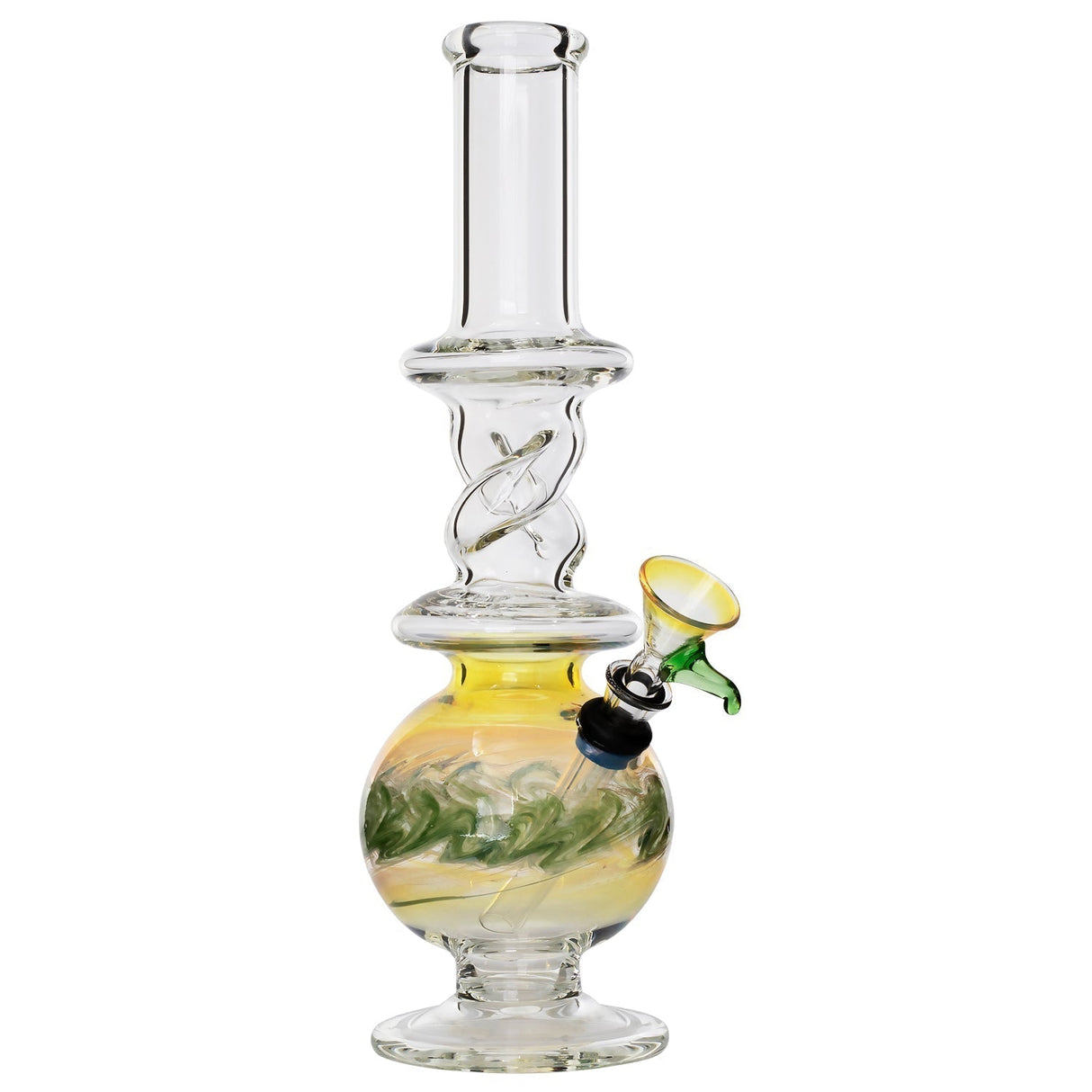 LA Pipes "The Typhoon Twister" Glass Bong in Green with Bubble Design and Grommet Joint, Front View