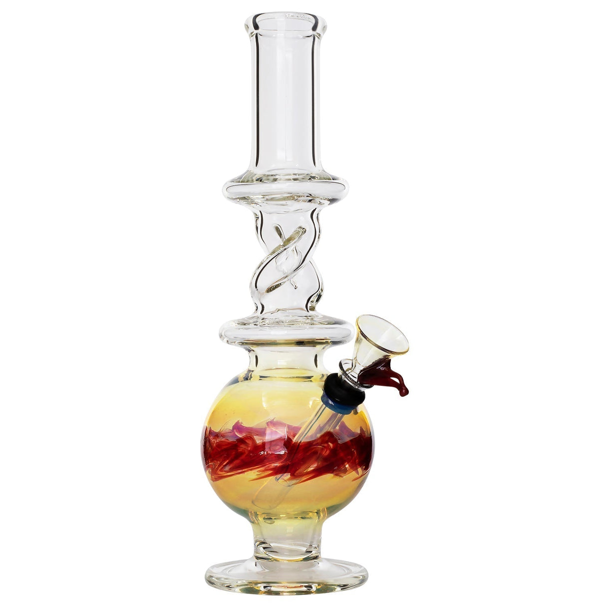 LA Pipes "The Typhoon Twister" Red Glass Bong with Fumed Color Changing Bubble Design, Front View