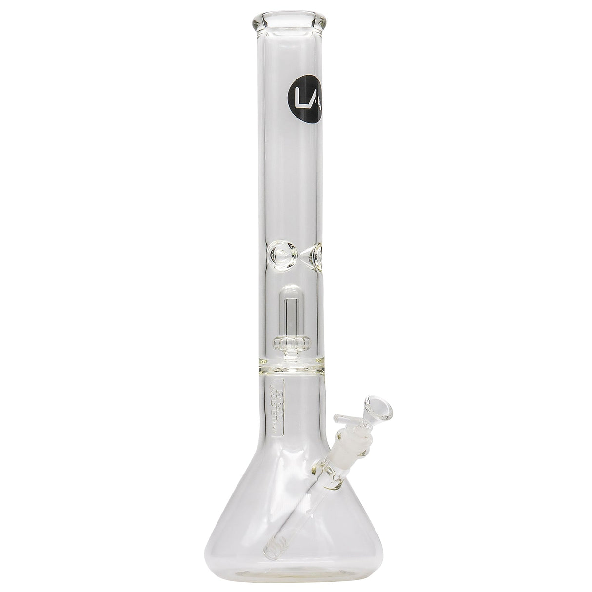 LA Pipes 17" Beaker Bong with Thick Glass and Showerhead Perc, Front View on Seamless White