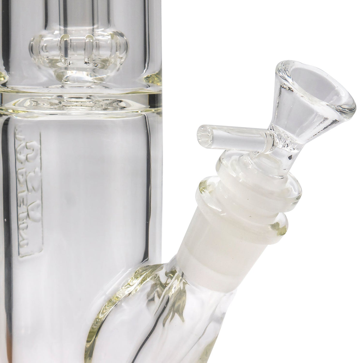 Close-up of LA Pipes Thick Glass Bong with Showerhead Perc and Clear Bowl