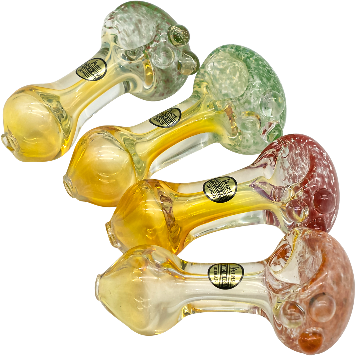 LA Pipes Thick Neck Freckles Spoon Pipes in Fumed Color Changing Glass, Heavy Wall, USA Made