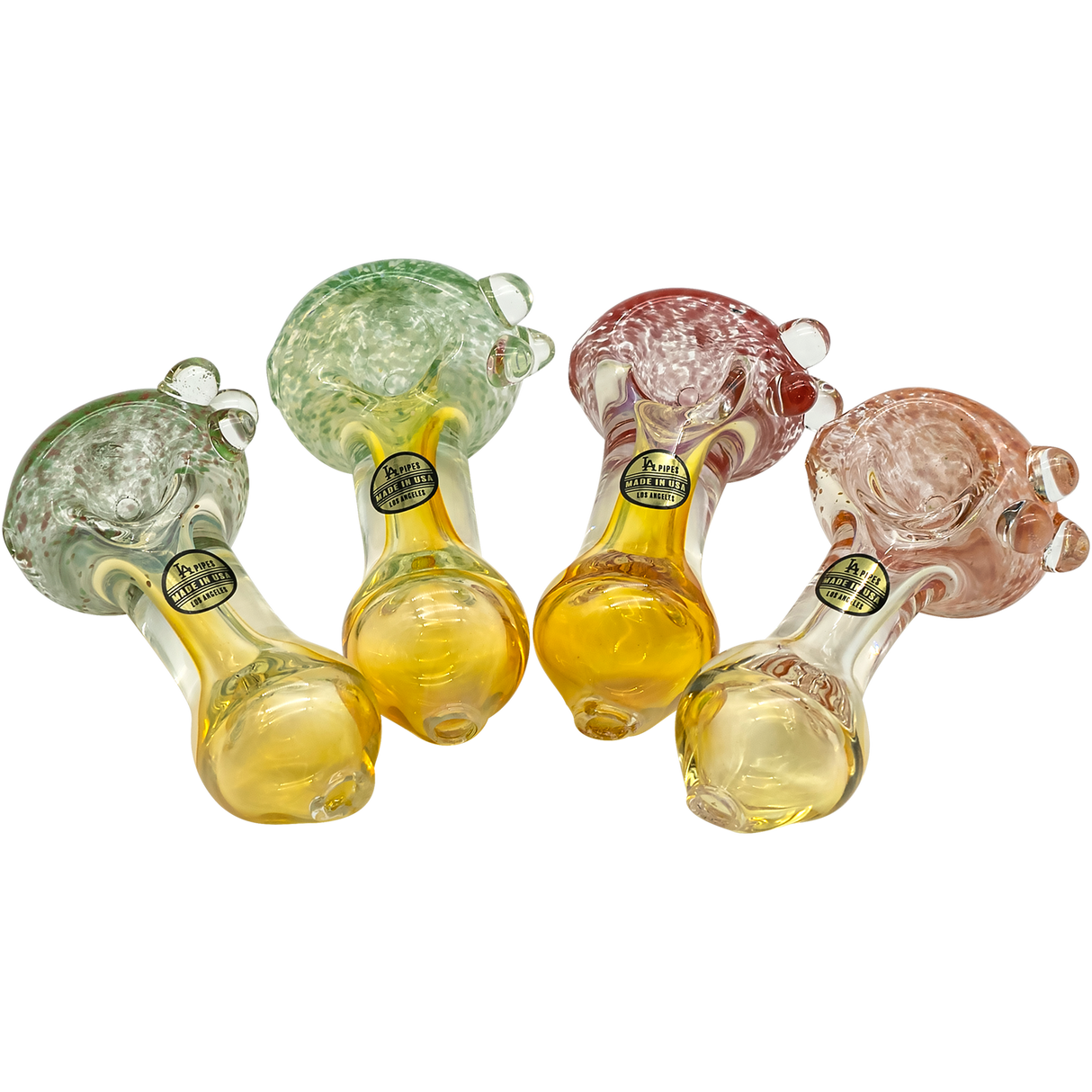 LA Pipes Thick Neck Freckles Spoon Pipes in various fumed colors, 3.75" length, heavy wall glass