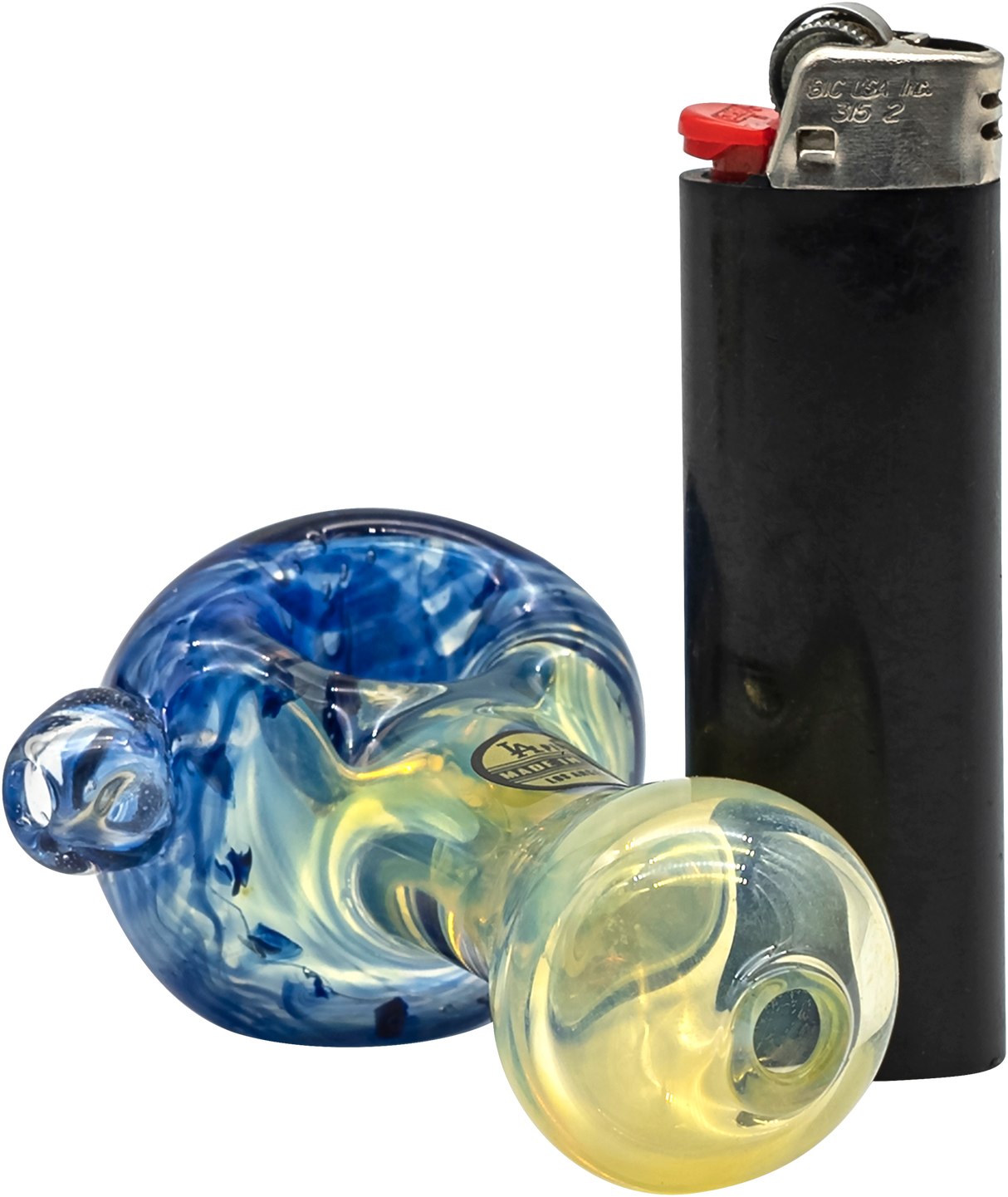 LA Pipes "Thick Neck" Spoon Pipe with Fumed Color Changing Design, Side View