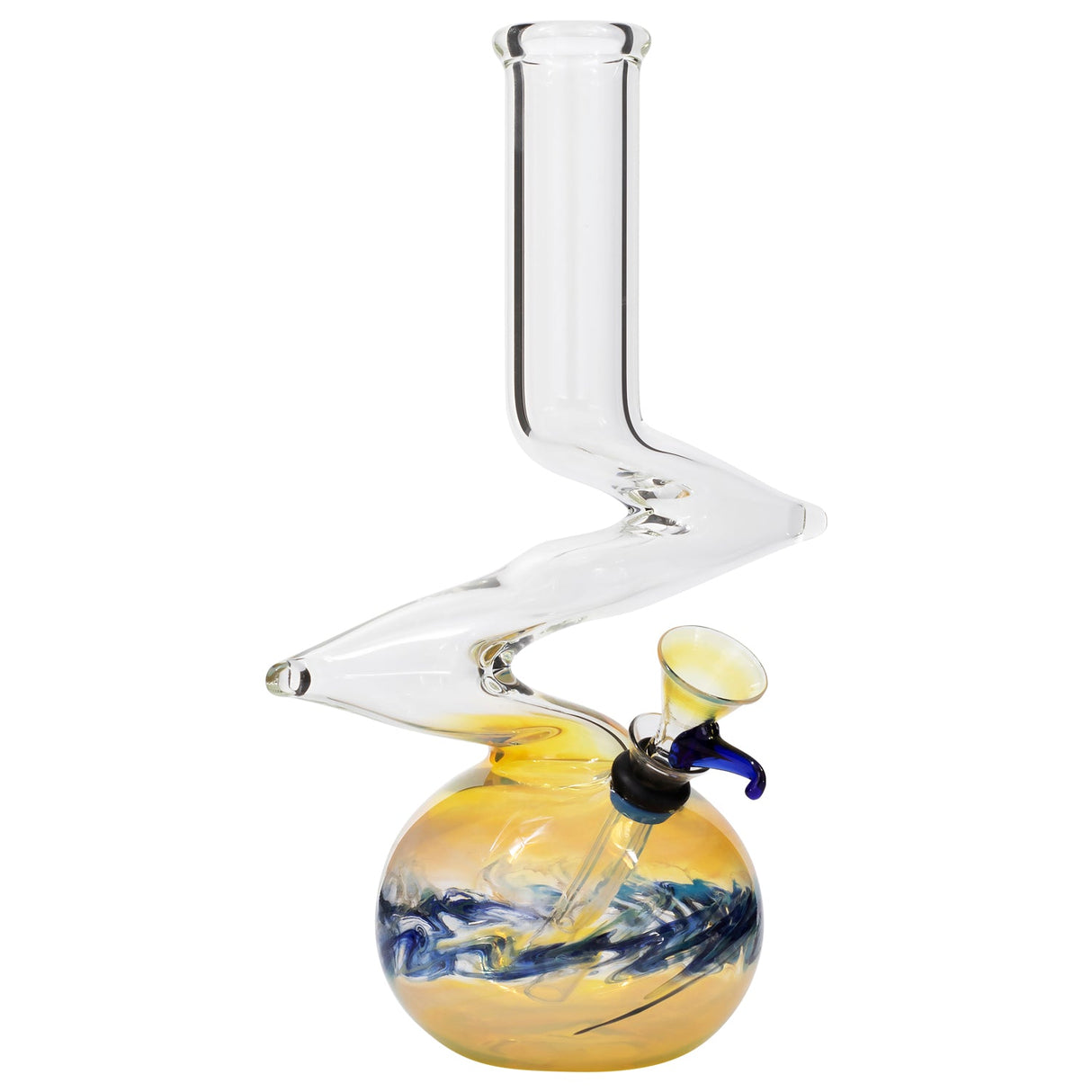 LA Pipes Zong-Bubble-Bong in Blue with Unique Zigzag Neck and Grommet Joint - Side View