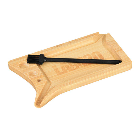 LAb420 Portable Bamboo Rolling Tray with Brush, 5" x 3.5", Angled View on White Background
