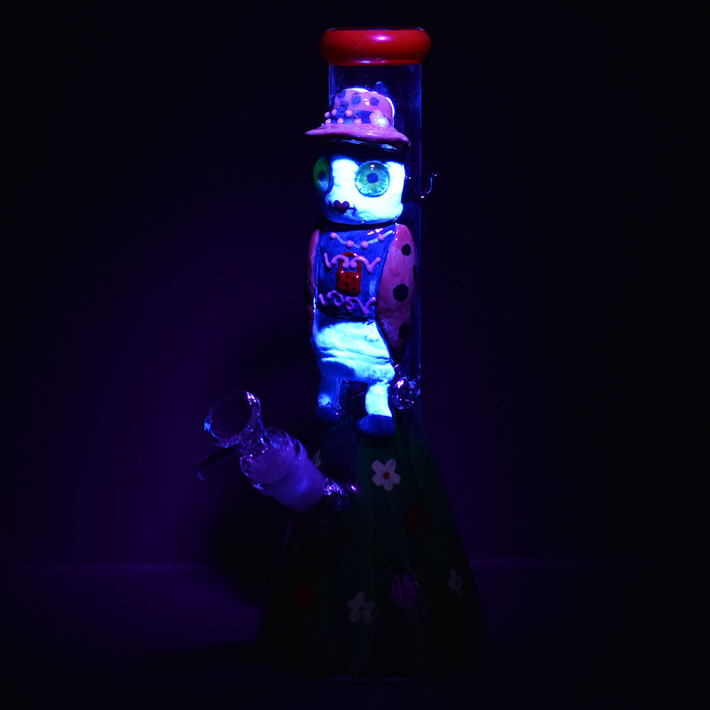 10" Lady Bug 3D Painted Beaker Water Pipe in Borosilicate Glass with 14mm Female Joint, Front View