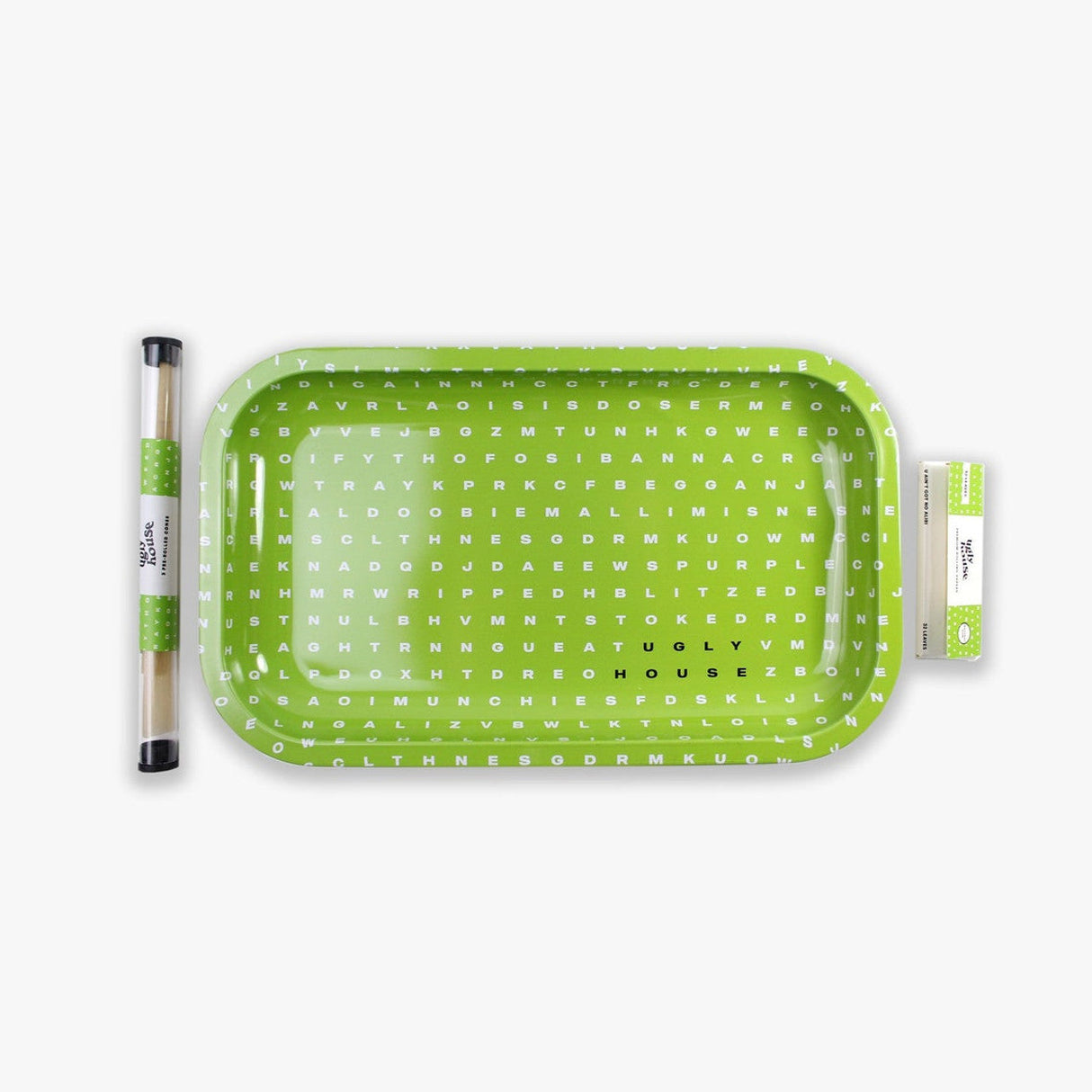 Ugly House Large Rolling Tray in Bingo Design with Lid, Cones, and Papers, Top View