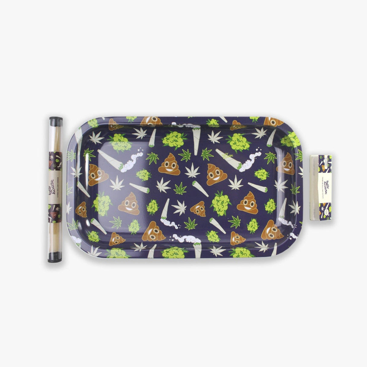 Ugly House Large Rolling Tray Set with Lid, Cones, and Papers in Fun Novelty Design
