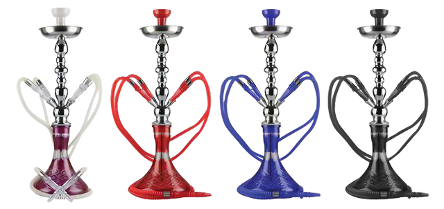 Assorted colors Large Vase 4-Hose Hookahs, front view on seamless white background