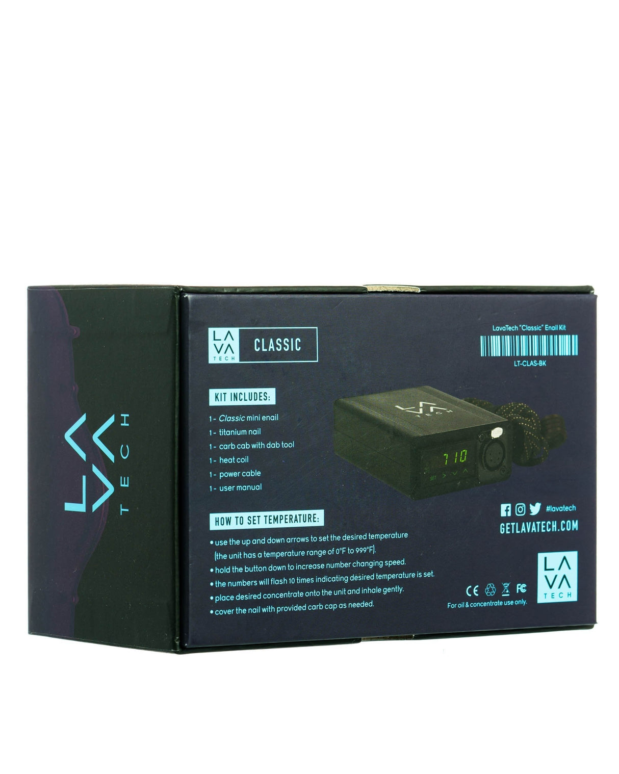 LavaTech "Classic" E-Nail Kit packaging, black color, plug-in power, for concentrates, side view