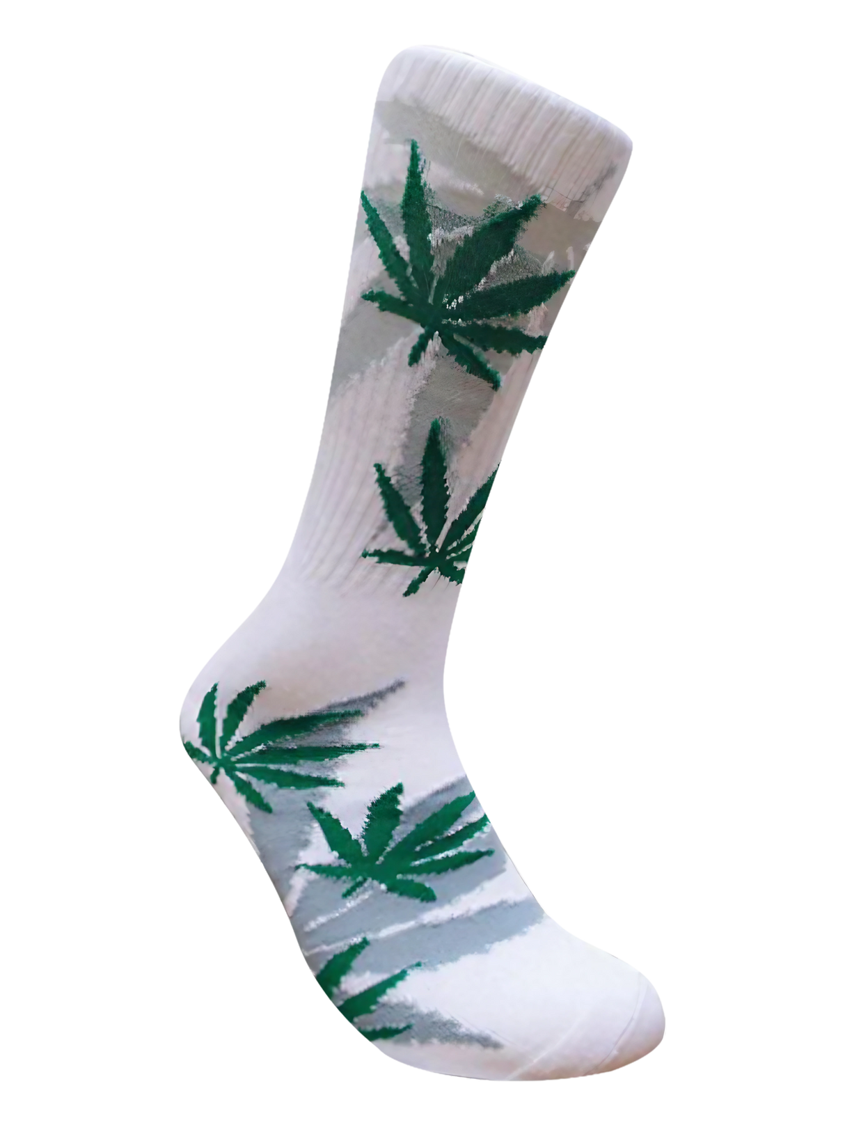 Leaf Republic Weed Socks in White Green with Cannabis Leaf Design, Side View