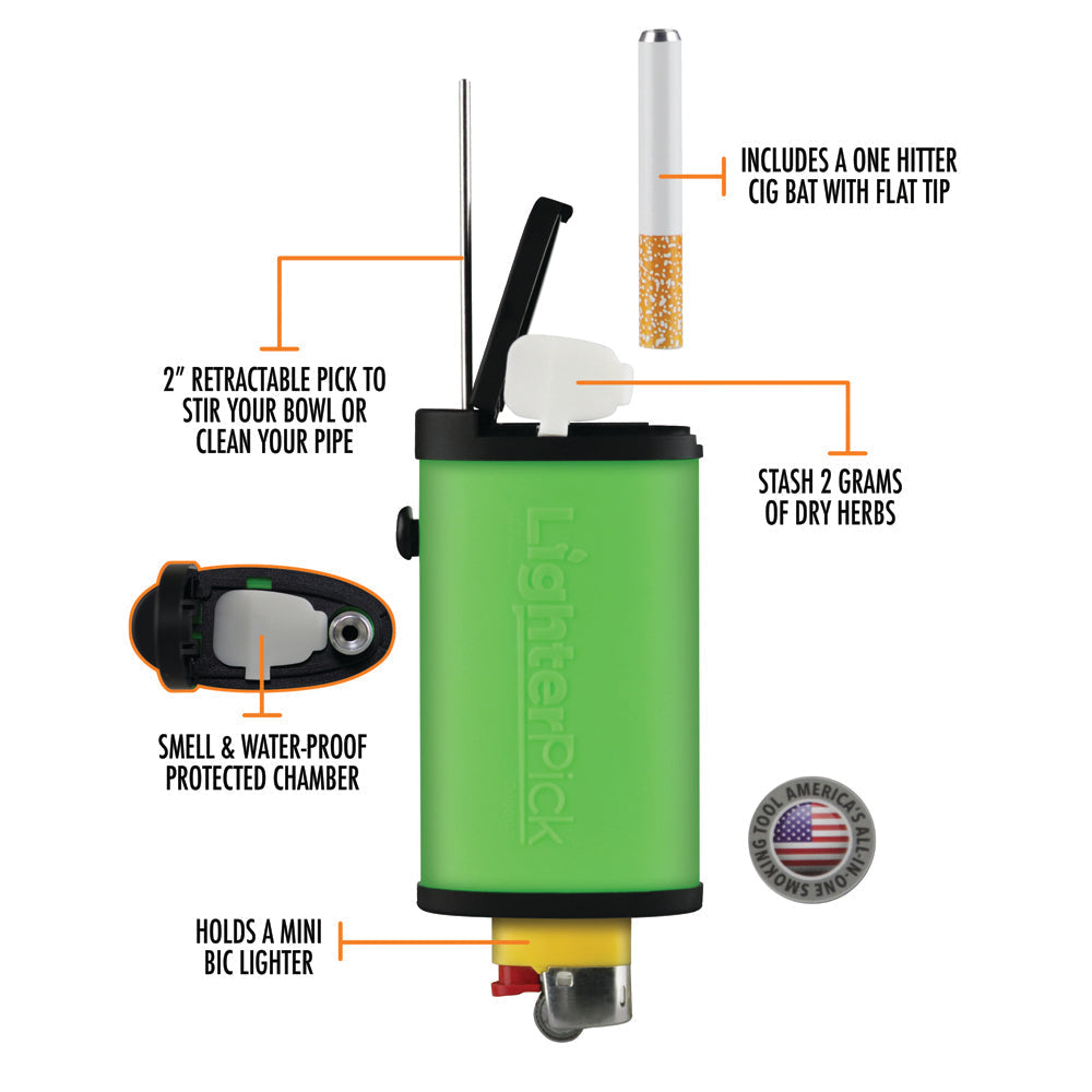 LighterPick All-In-One Dugout with Waterproof Chamber and One-Hitter, Front View on White Background