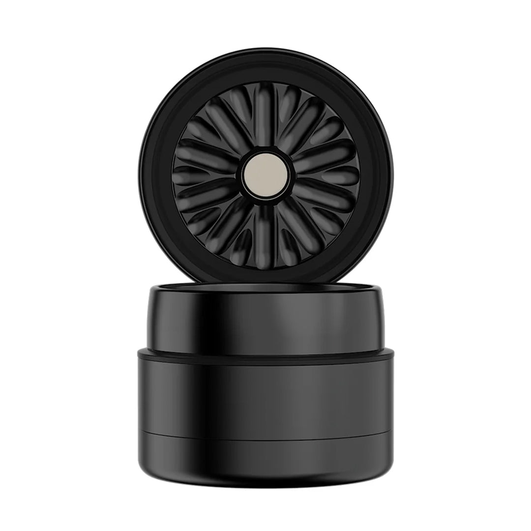 Flower Mill 2" Premium Grinder in Black - Front View with Open Lid