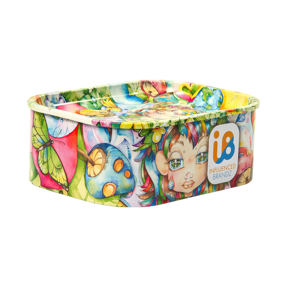 Linda Biggs colorful fairy-themed borosilicate glass spoon pipe with matching tray tin