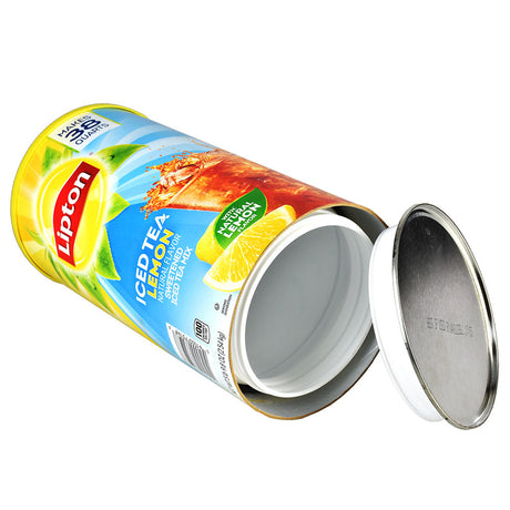XL Lipton Iced Tea Drink Mix Can with Secret Compartment, Side View with Open Lid