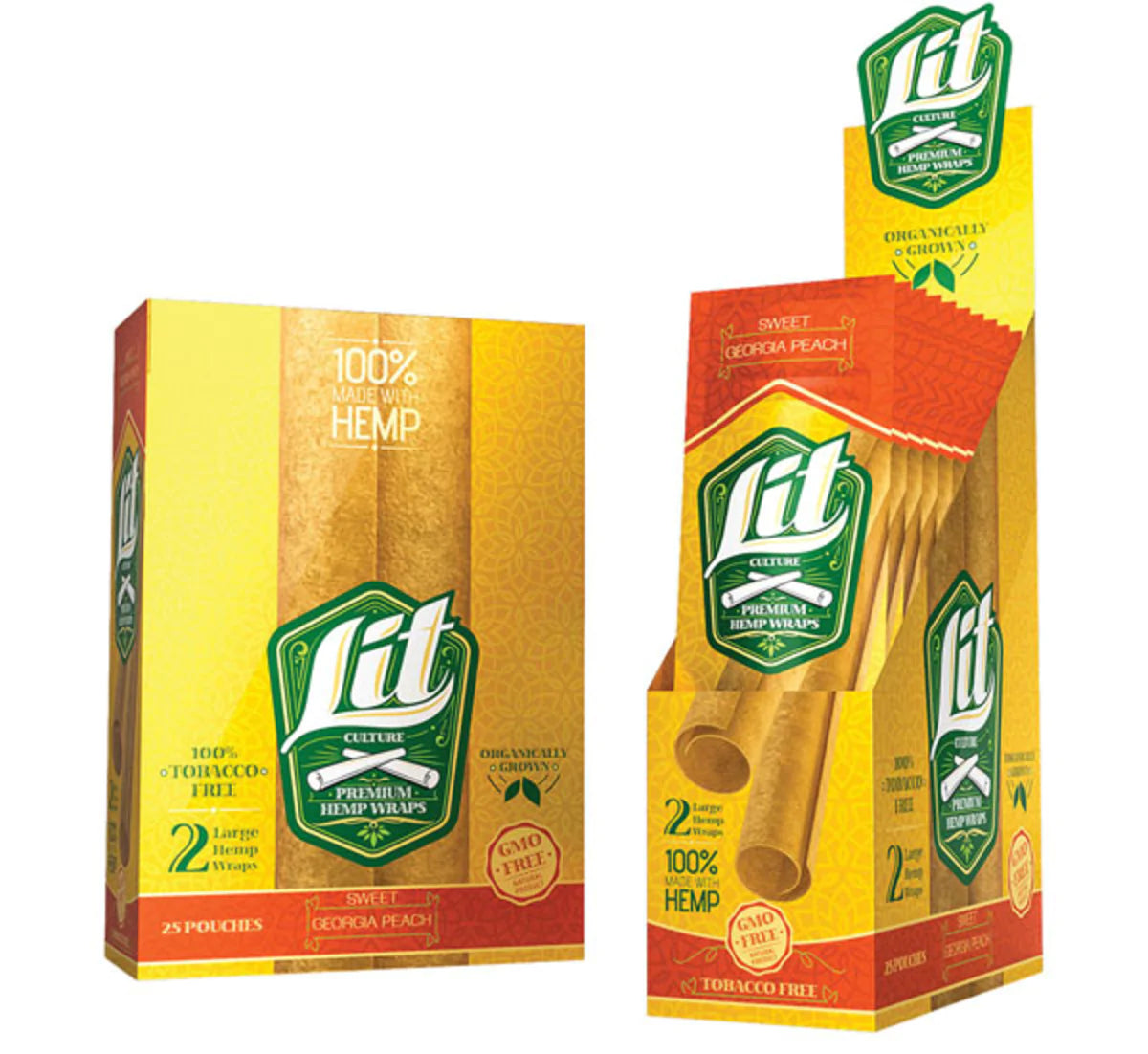 LIT Culture Peach Hemp Blunt Wraps, 25-Pack, Organic, Tobacco-Free, Side View