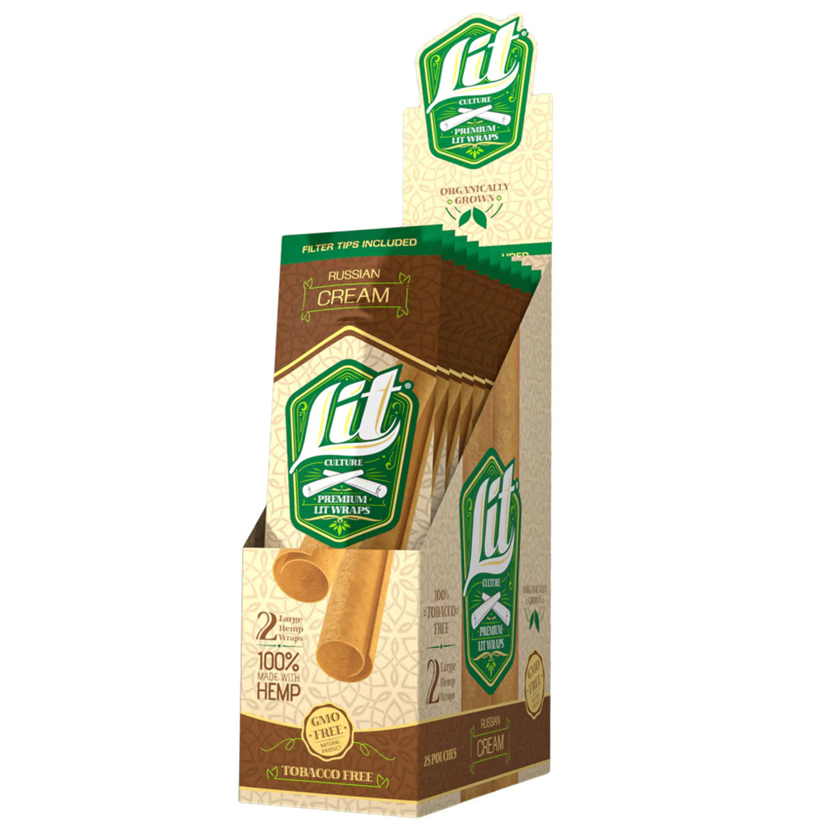 LIT Culture Hemp Blunt Wraps Russian Cream Flavor 25 Pack, 100% Organic Hemp, Front View
