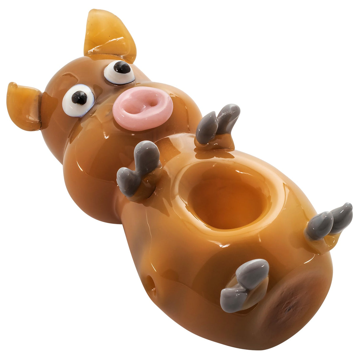 LA Pipes Little Piggy Hand Pipe in Tan, Borosilicate Glass, 4" Spoon Design