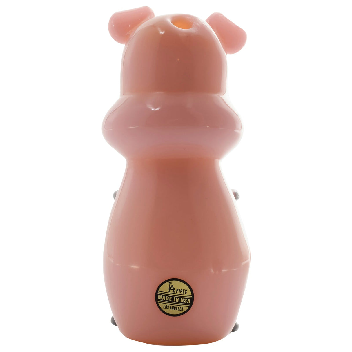LA Pipes Little Piggy Hand Pipe in Pink, Borosilicate Glass, 4" Spoon Design, USA Made - Front View