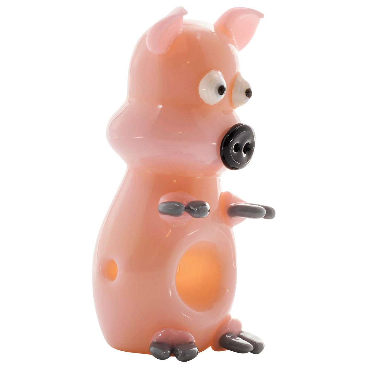 LA Pipes Little Piggy Hand Pipe in Tan, 4" Borosilicate Glass Spoon for Dry Herbs, Front View