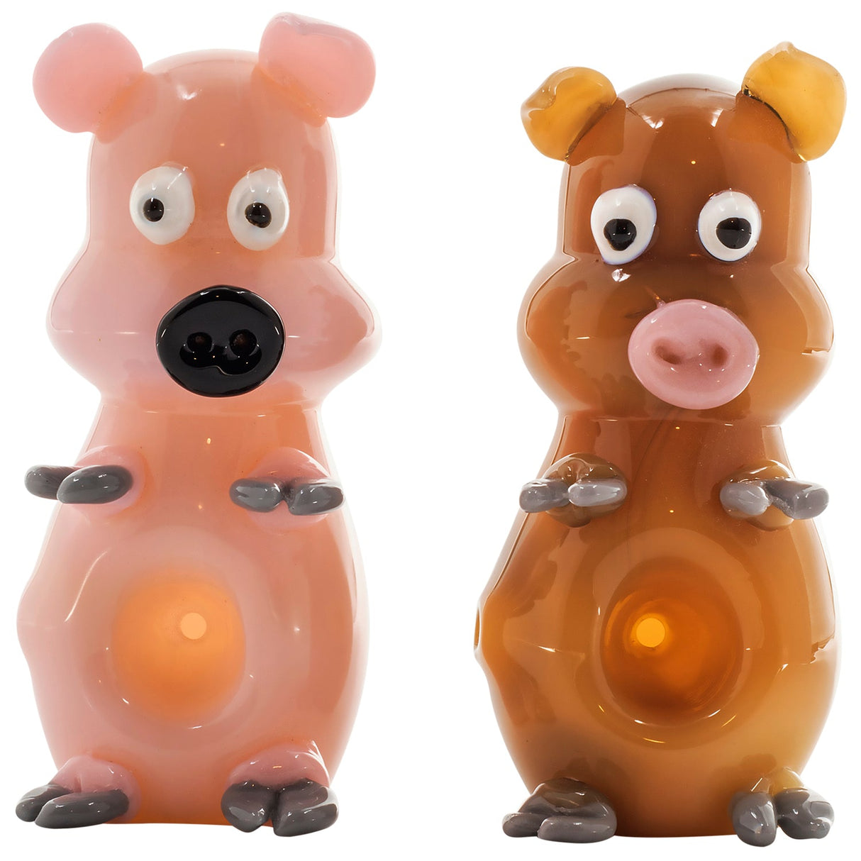 LA Pipes Little Piggy Hand Pipe, Tan and Pink Borosilicate Glass, Front View