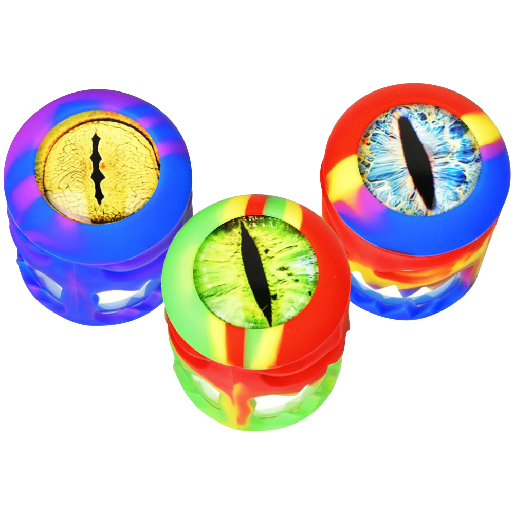 Colorful Lizard Eye Silicone Wrapped Glass Jars in 2" Diameter Top View