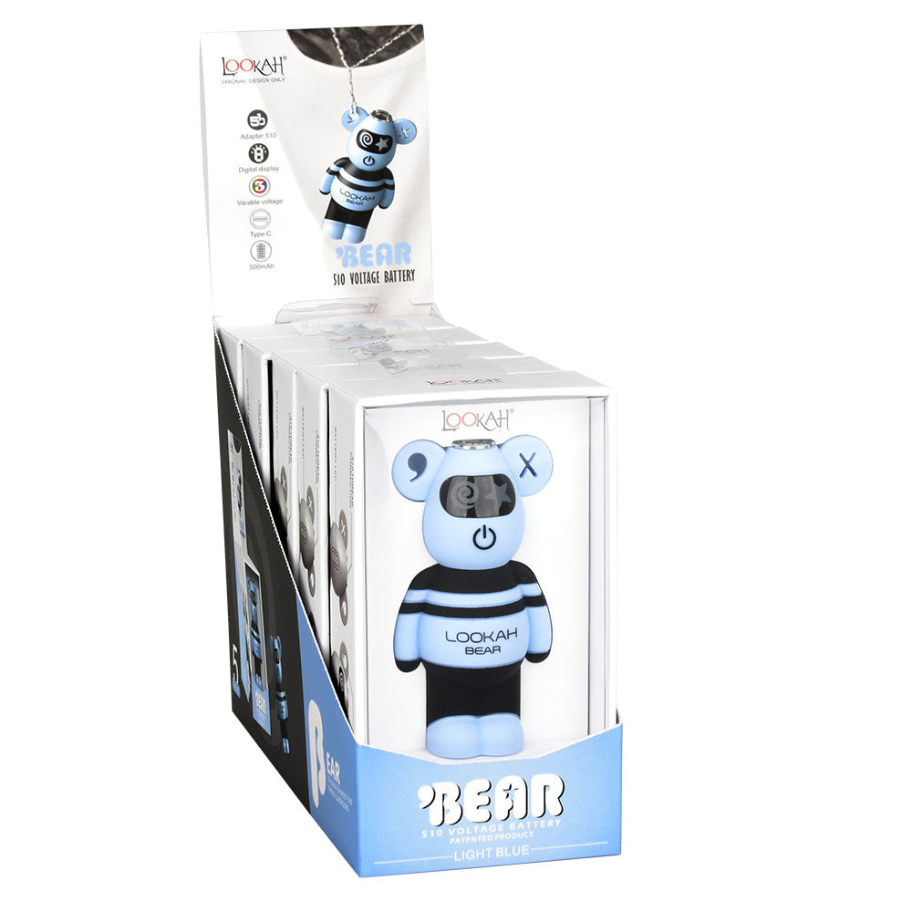 Lookah Bear 510 Battery Display in Light Blue, 500mAh, Front View with Packaging