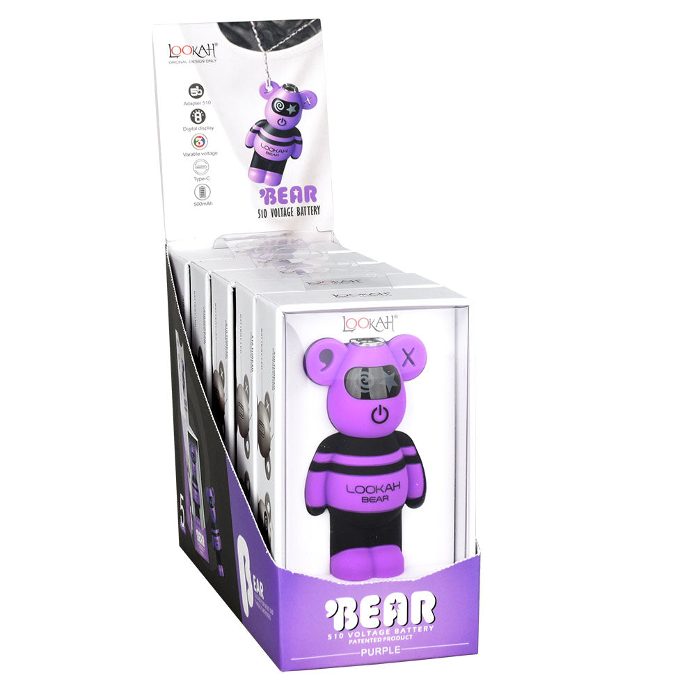 Lookah Bear 510 Battery in Purple - 500mAh, 5pc Display Box, Front View