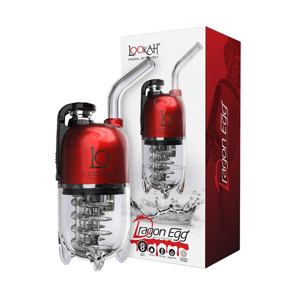 Lookah Dragon Egg eRig Bubbler in Red with 950mAh Battery - Front View with Packaging