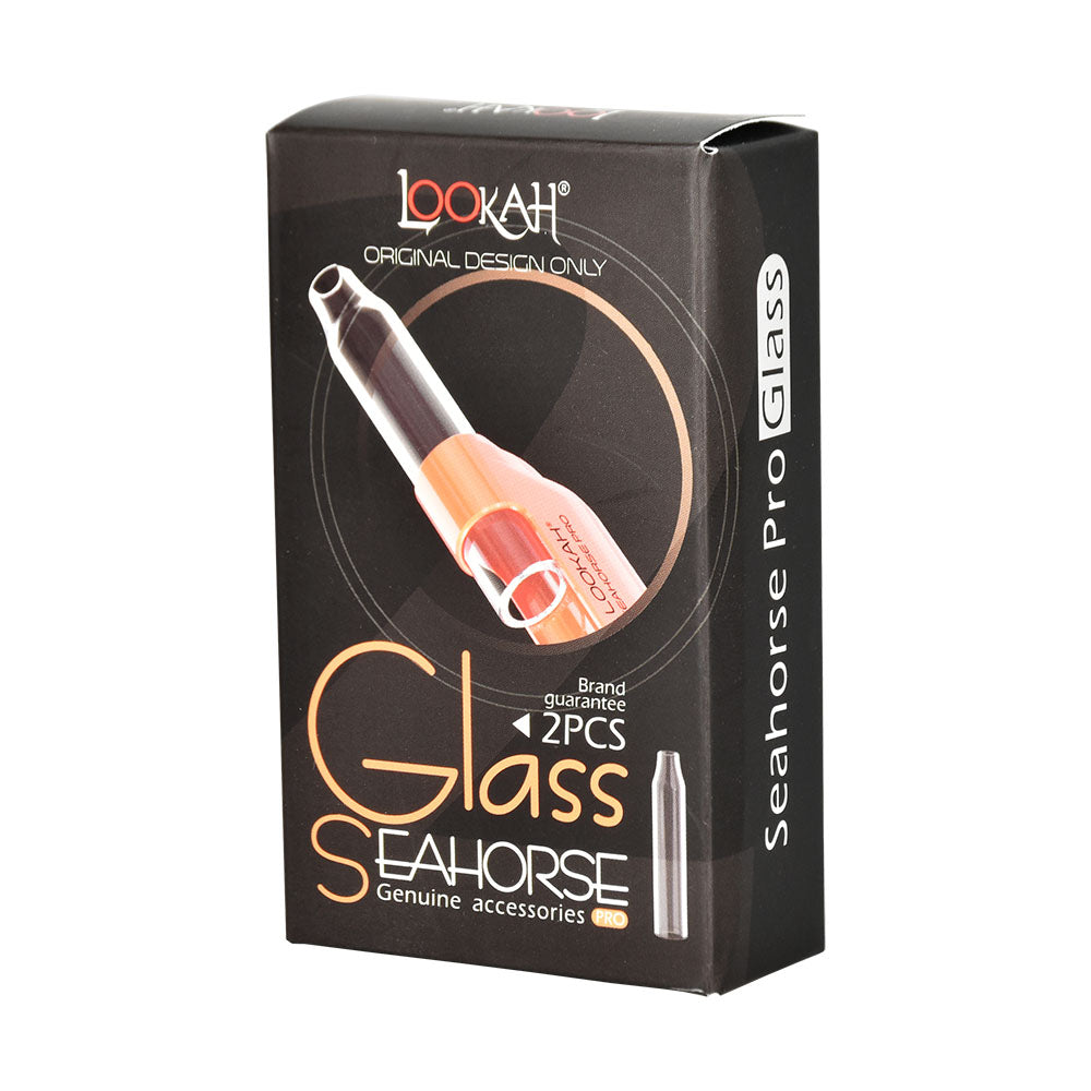 Lookah Seahorse Pro Plus clear glass mouthpiece 2-pack, front view on seamless white background