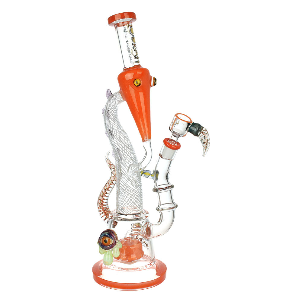 Lookah Trippy Dragon Orange Recycler Water Pipe, 15" Tall, Borosilicate Glass, Front View