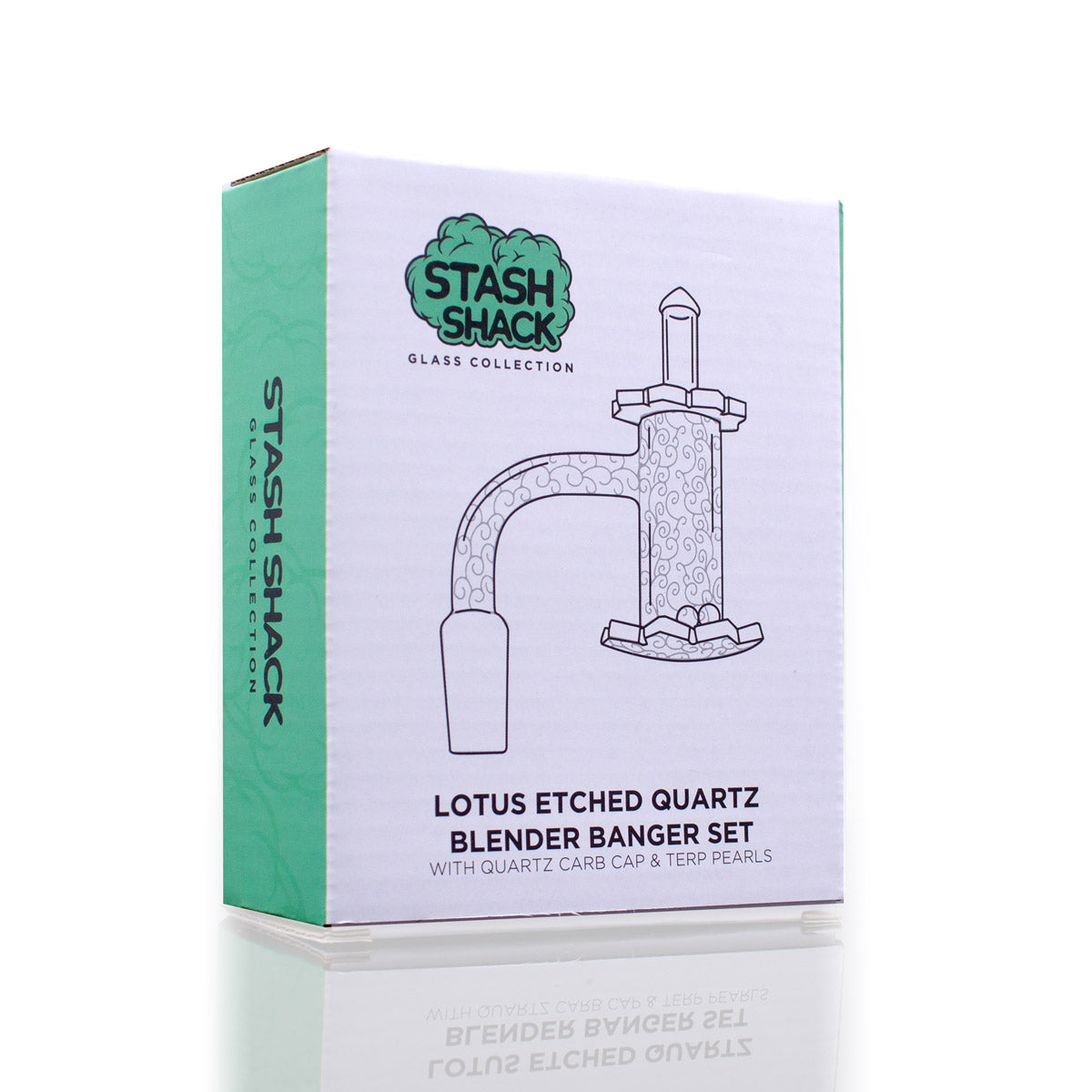 Lotus Etched Quartz Blender Banger Set from The Stash Shack, front view on seamless white background