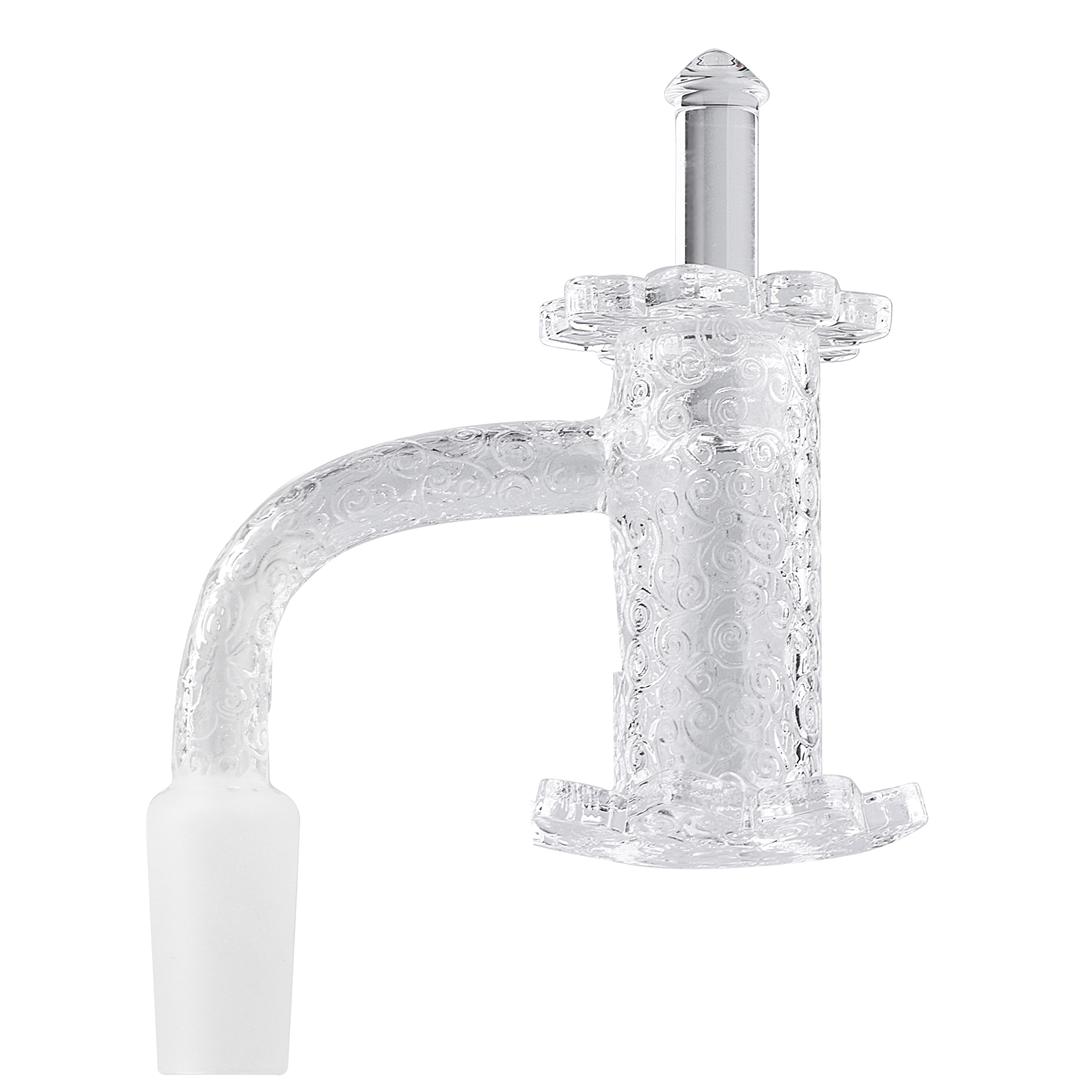 Lotus Etched Quartz Blender Banger with Carb Cap & Terp Pearls - 90Β° 14mm Male