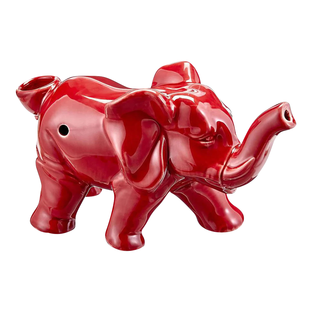 Lucky Elephant Ceramic Pipe in Red, 7" Spoon Design for Dry Herbs, Side View