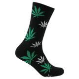 Mad Toro Socks in Black with Green Leaf Patterns, Polyester and Spandex Blend