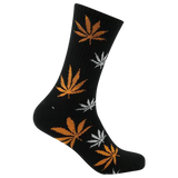 Mad Toro Socks in Black/Orange with Cannabis Leaf Design, Polyester-Spandex Blend