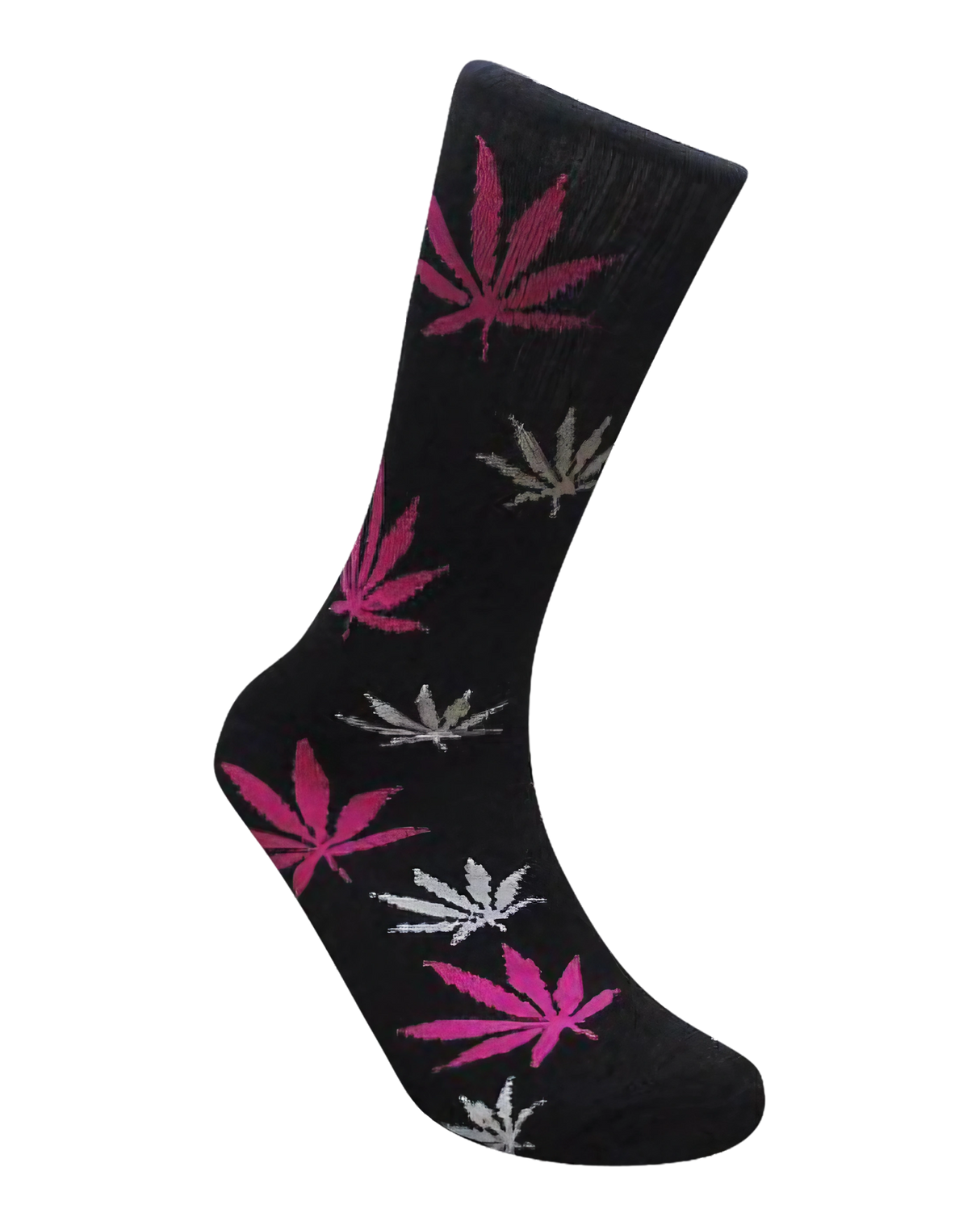 Mad Toro Socks in Black/Pink with Cannabis Leaf Design, Polyester Spandex Blend