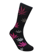 Mad Toro Socks in Black/Pink with Cannabis Leaf Design, Polyester Spandex Blend