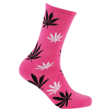 Mad Toro Socks in Pink/Black with Cannabis Leaf Design, Polyester Spandex Blend