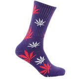 Mad Toro Socks in Purple/Pink with Cannabis Leaf Design, Polyester Spandex Blend, Side View